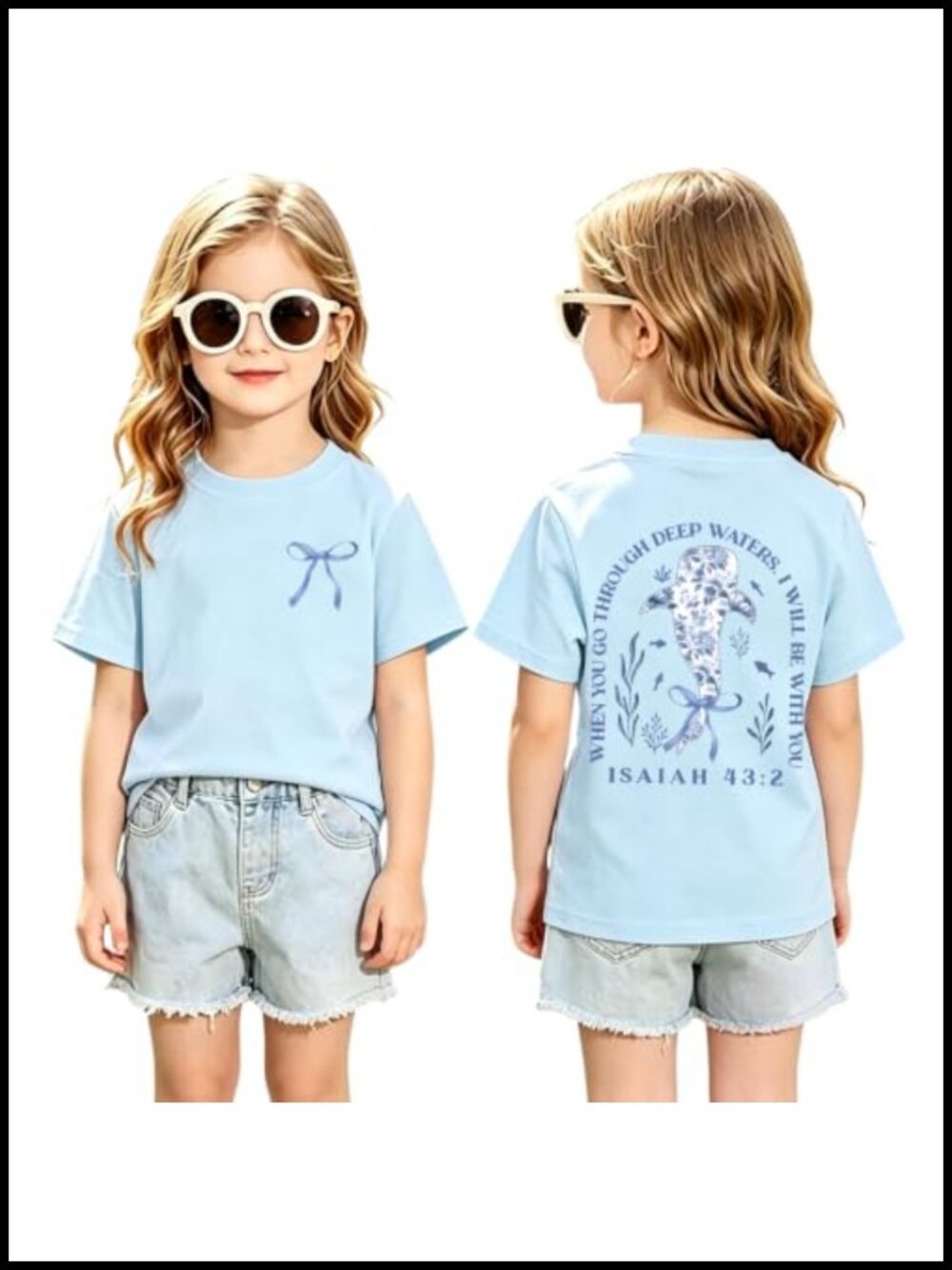 Girls Christian Whale Shark Graphic Tee Cotton Faith T-Shirt Kids